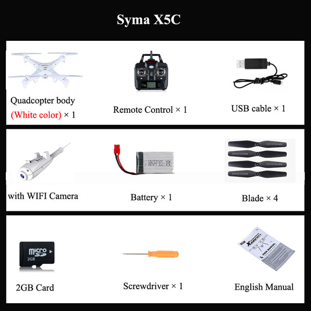 Original Syma X5C X5HC Drone with Camera HD 6 Axis Gyro 4CH 2.4GHz Quadcopter 3D Flip USB Charging Dron Toys for Children RTF